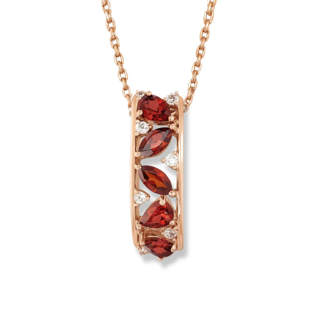 Natural Garnet Vertical Drop Pendant Necklace