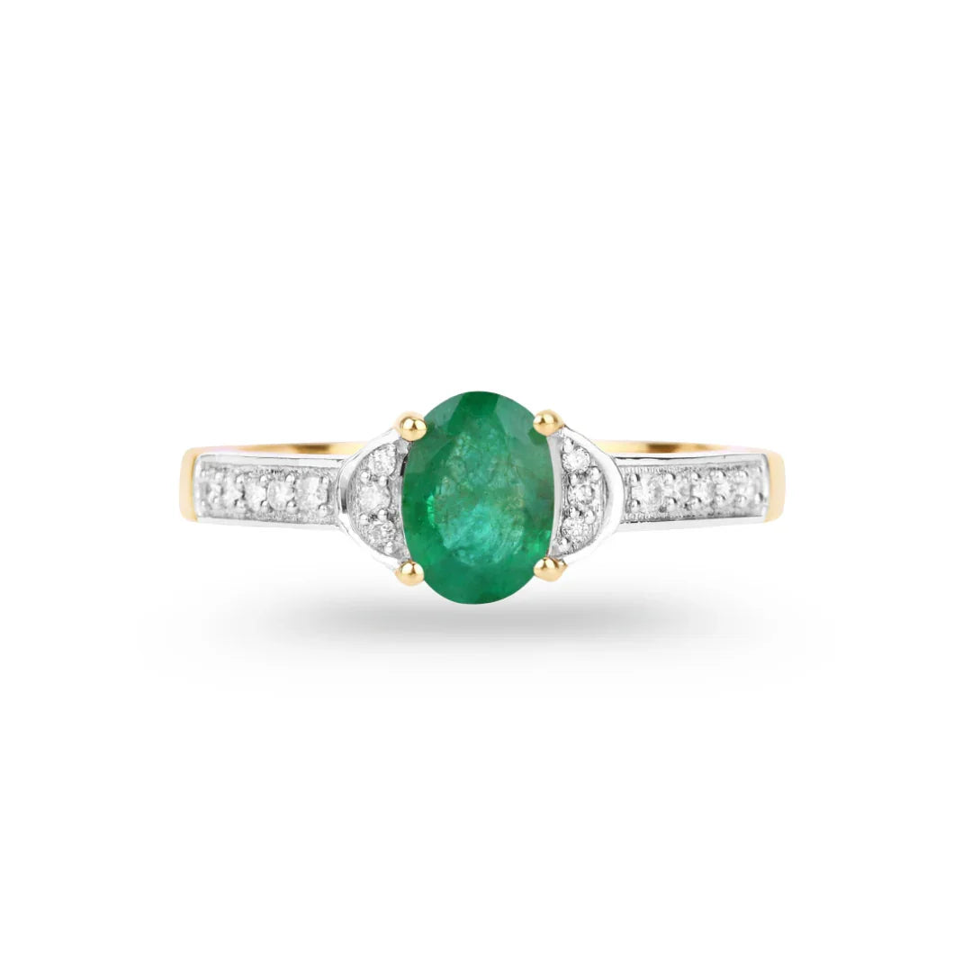 Genuine 10K Zambian Emerald Diamond Bridge Ring