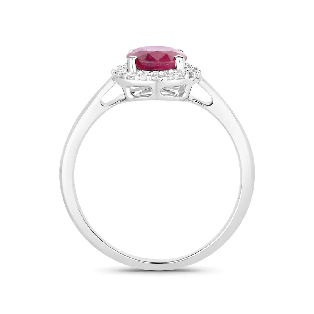 Genuine 10K Pink Ruby and Diamond Halo Ring