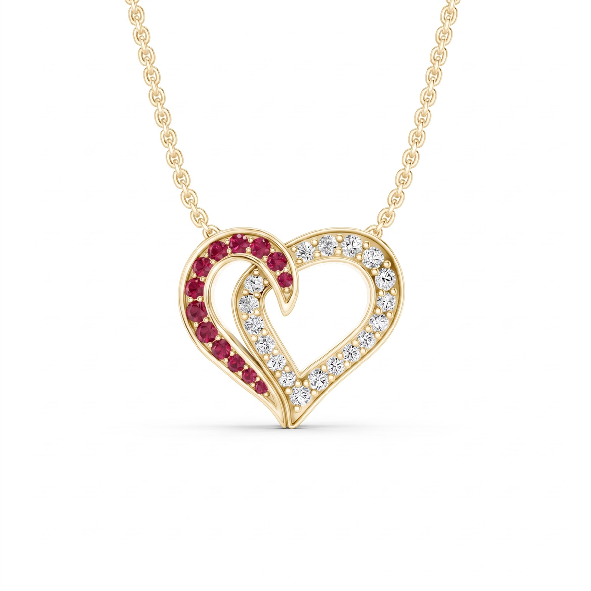 0.64 cttw Round Red Ruby and Lab Grown Diamond 14K Gold Pave Open Heart Pendant Necklace