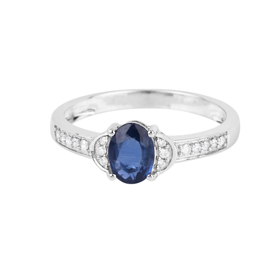 Genuine 10K Blue Sapphire and Diamond Bridge Ring