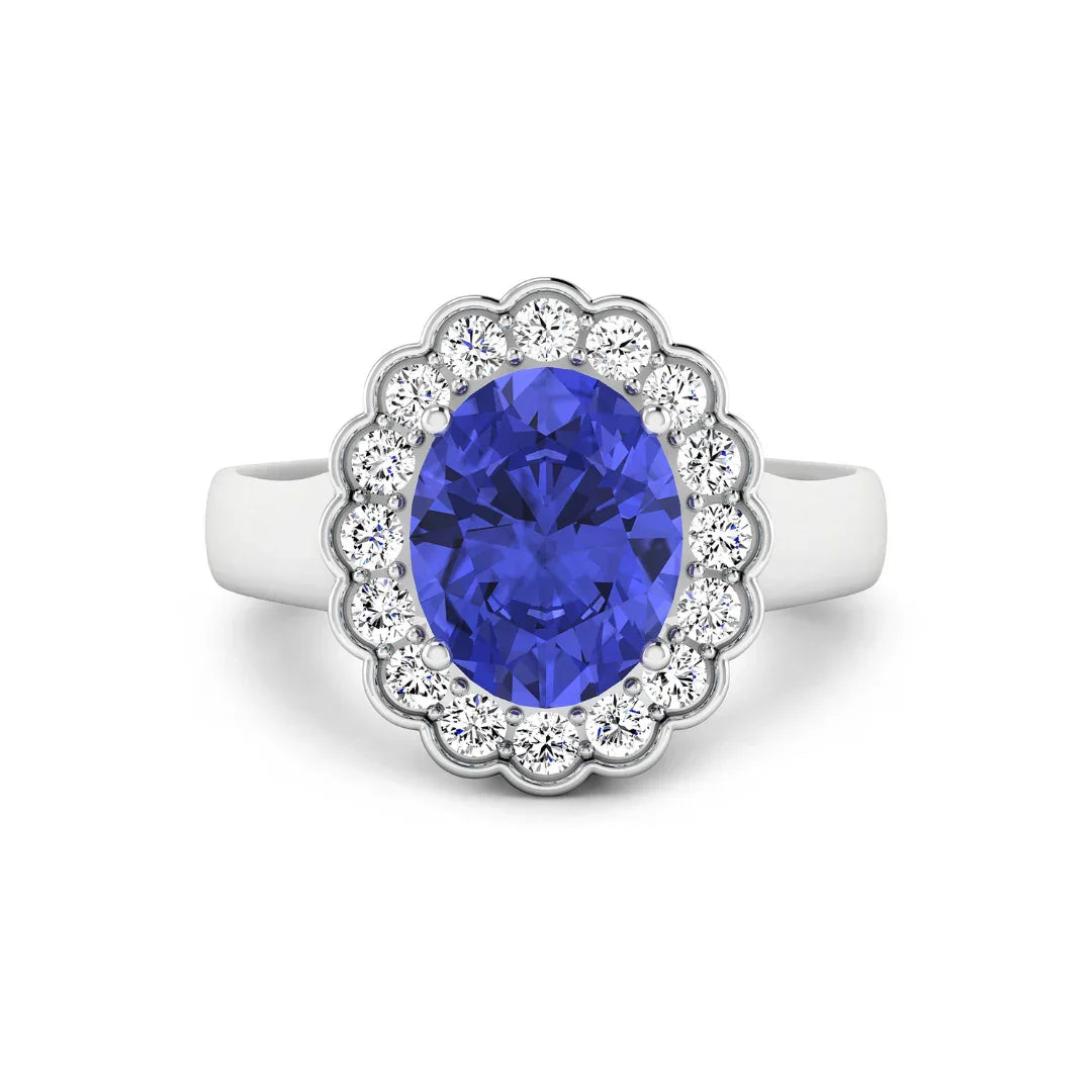 Genuine Diamond and Tanzanite Halo Ring