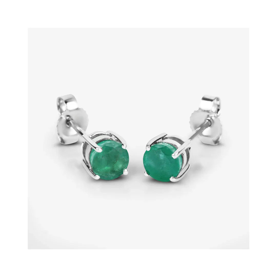 Genuine Zambian Emerald 10K Round Studs Earrings