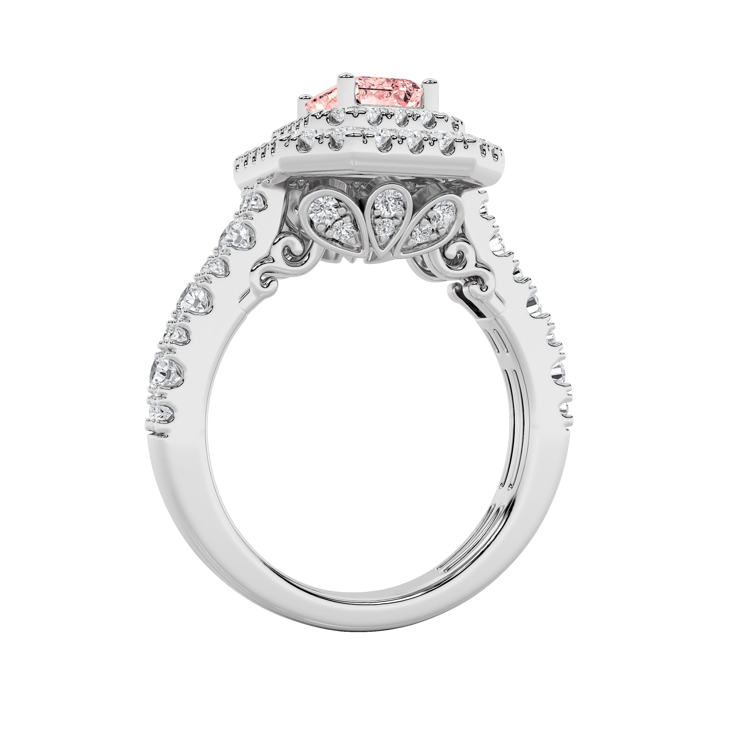2Cttw Emerald Shaped Lab Grown Diamond (F/VS) Double Halo Engagement Ring in 14K Gold