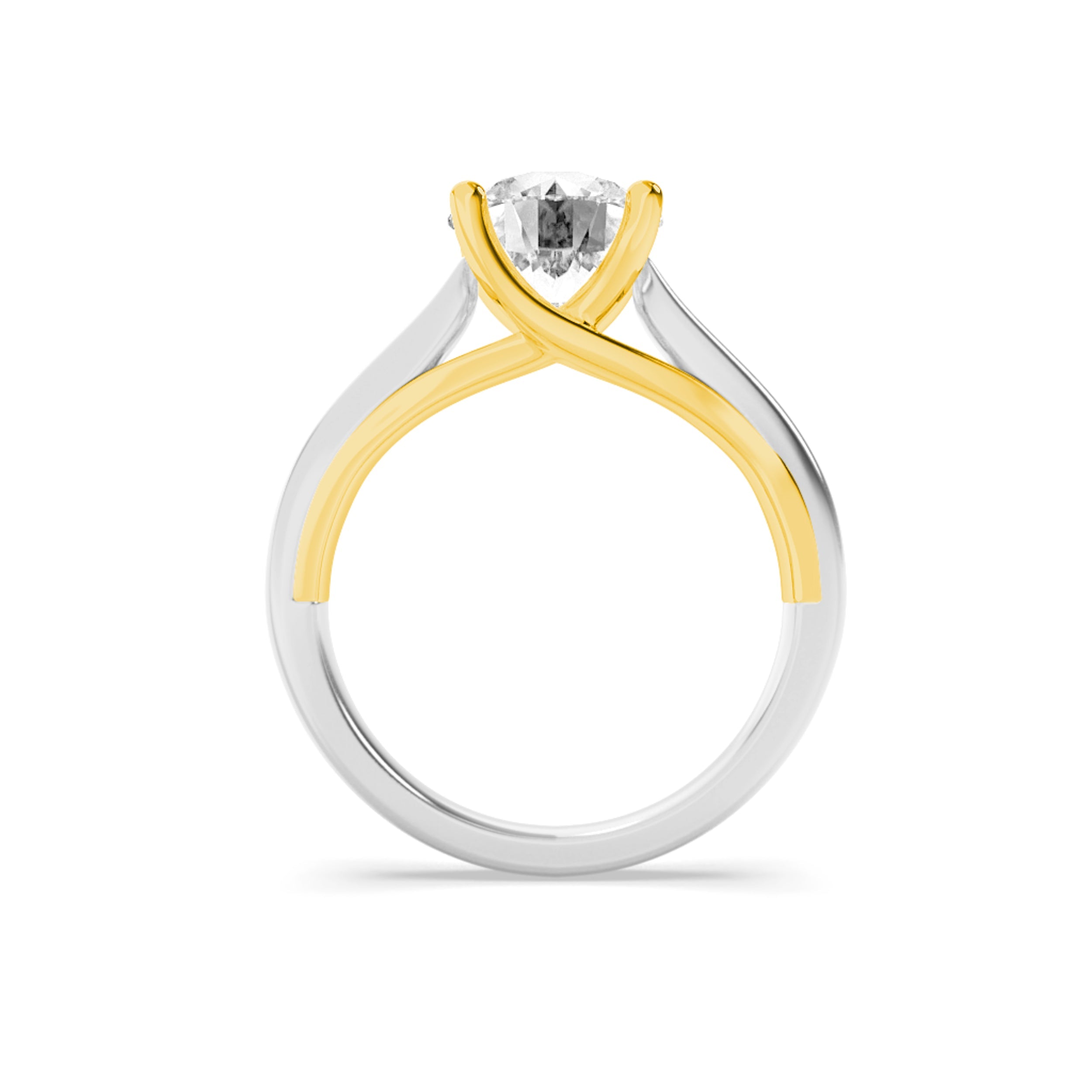 2Cttw Round Shaped Lab Grown Diamond (F/VS) Two Tone Cathedral Shank Engagement Ring in 14K Gold