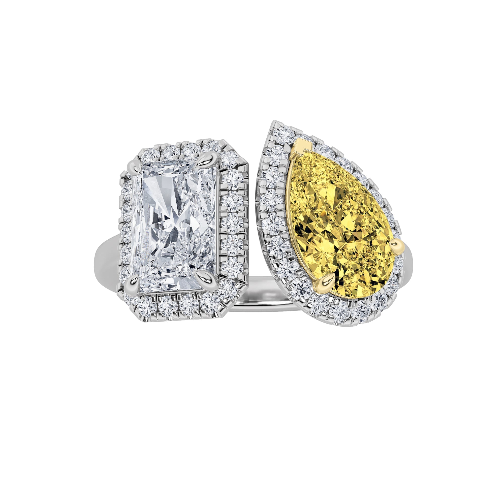 3Cttw Radiant Shaped Lab Grown Diamond (F/VVS) Toiet Moi Fashiion Ring in 14K Gold