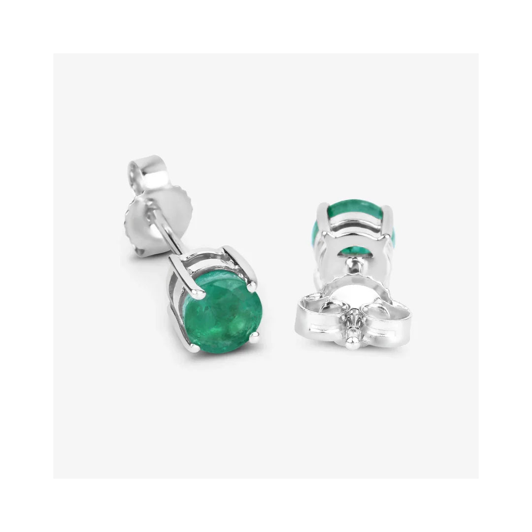 Genuine Zambian Emerald 10K Round Studs Earrings