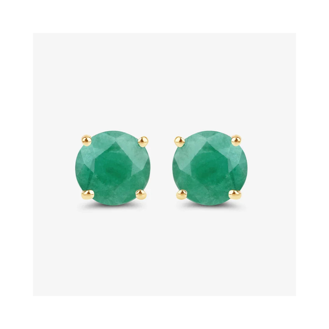 Genuine Zambian Emerald 10K Round Studs Earrings