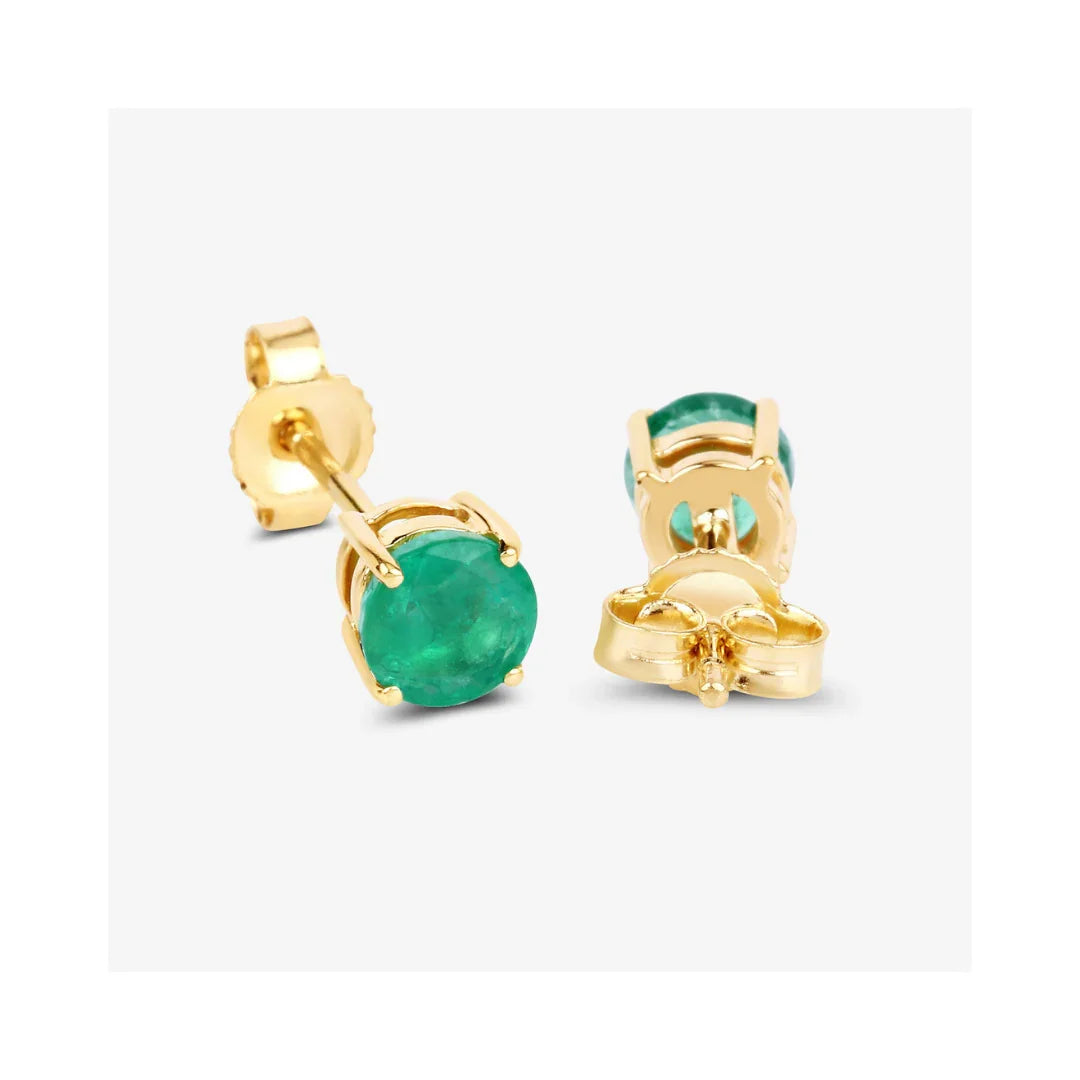 Genuine Zambian Emerald 10K Round Studs Earrings
