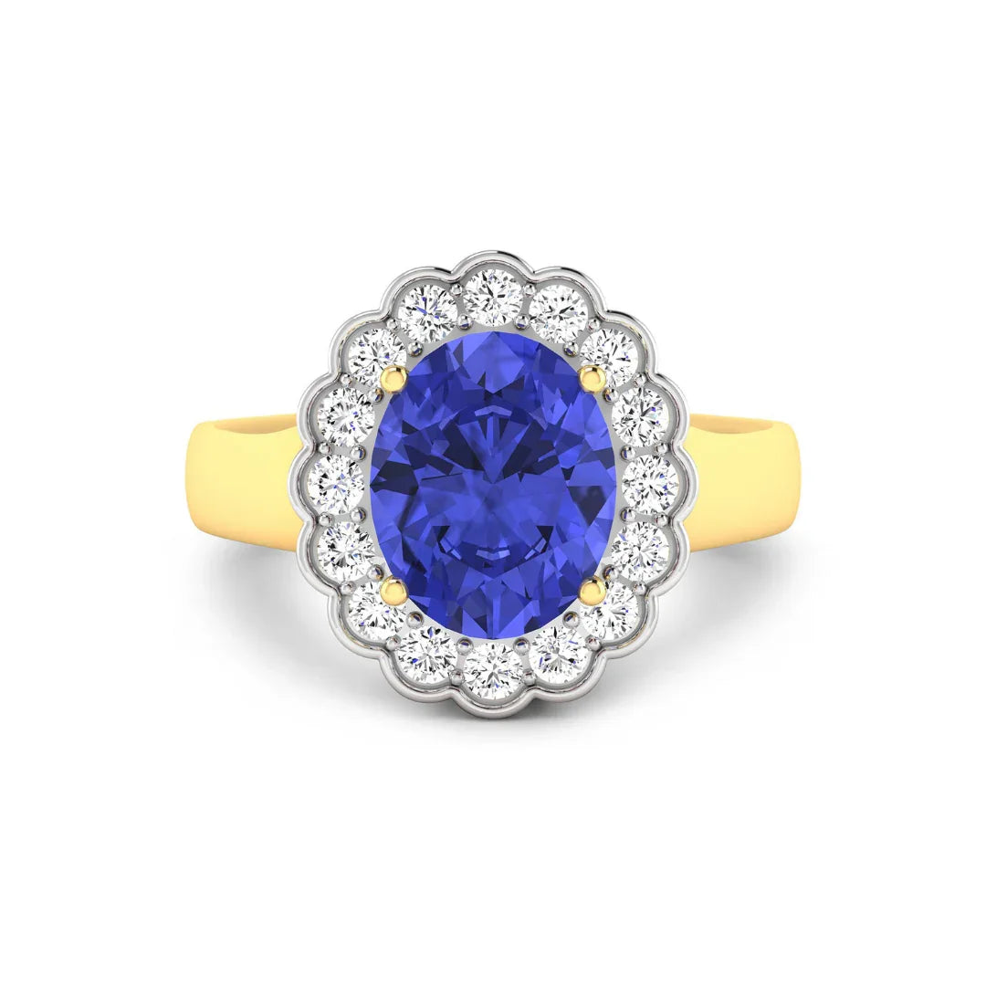 Genuine Diamond and Tanzanite Halo Ring