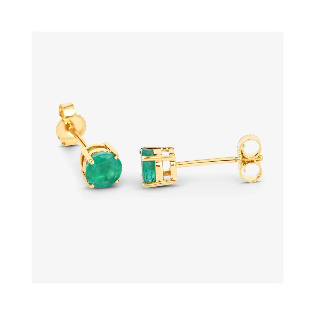 Genuine Zambian Emerald 10K Round Studs Earrings