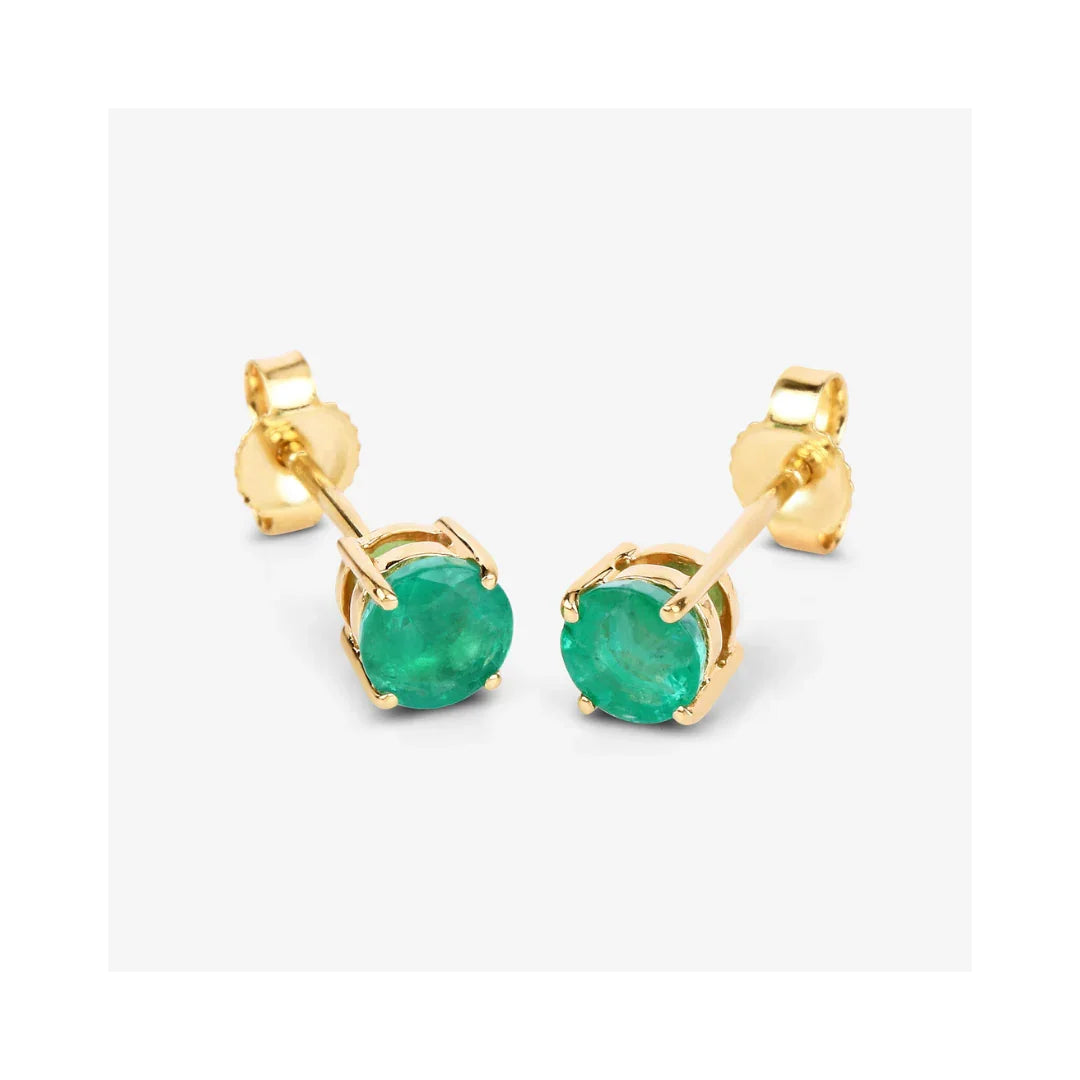 Genuine Zambian Emerald 10K Round Studs Earrings