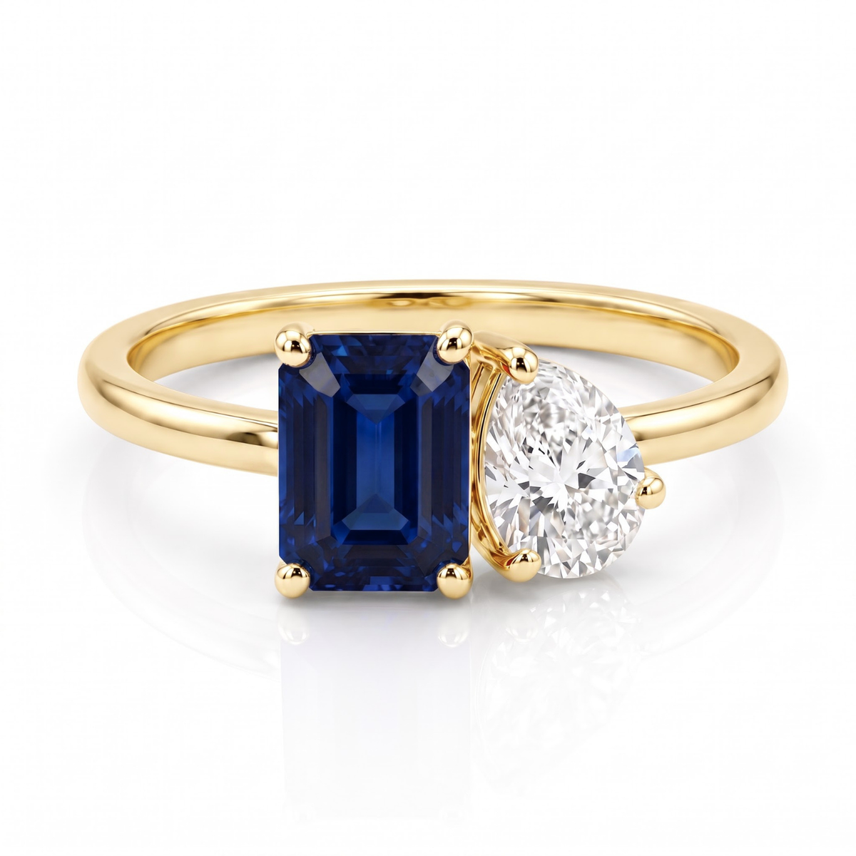 2.450 Cttw Octagon Ruby, Sapphire, Emerald and Lab Diamond 14K Yellow Gold Toi Et Moi Ring
