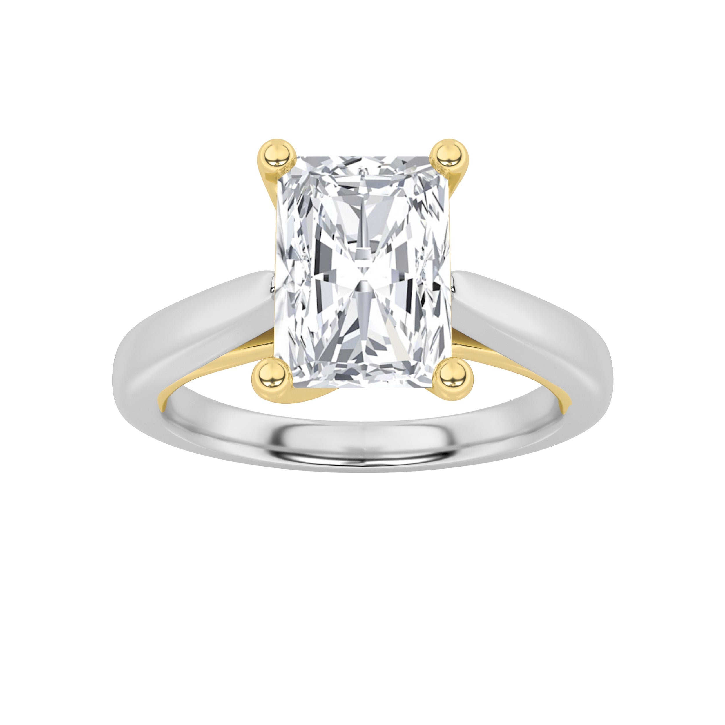 1Cttw Radiant Shaped Lab Grown Diamond (F/VS) TwoTone Cathedral Shank Engagement Ring in 14K Gold