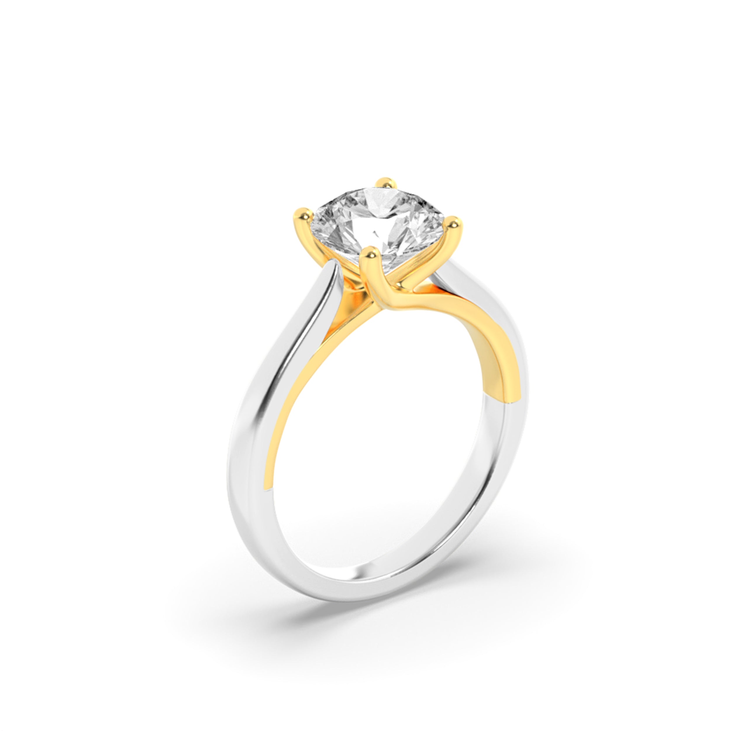 3Cttw Round Shaped Lab Grown Diamond (F/VS) Two Tone Cathedral Shank Engagement Ring in 14K Gold