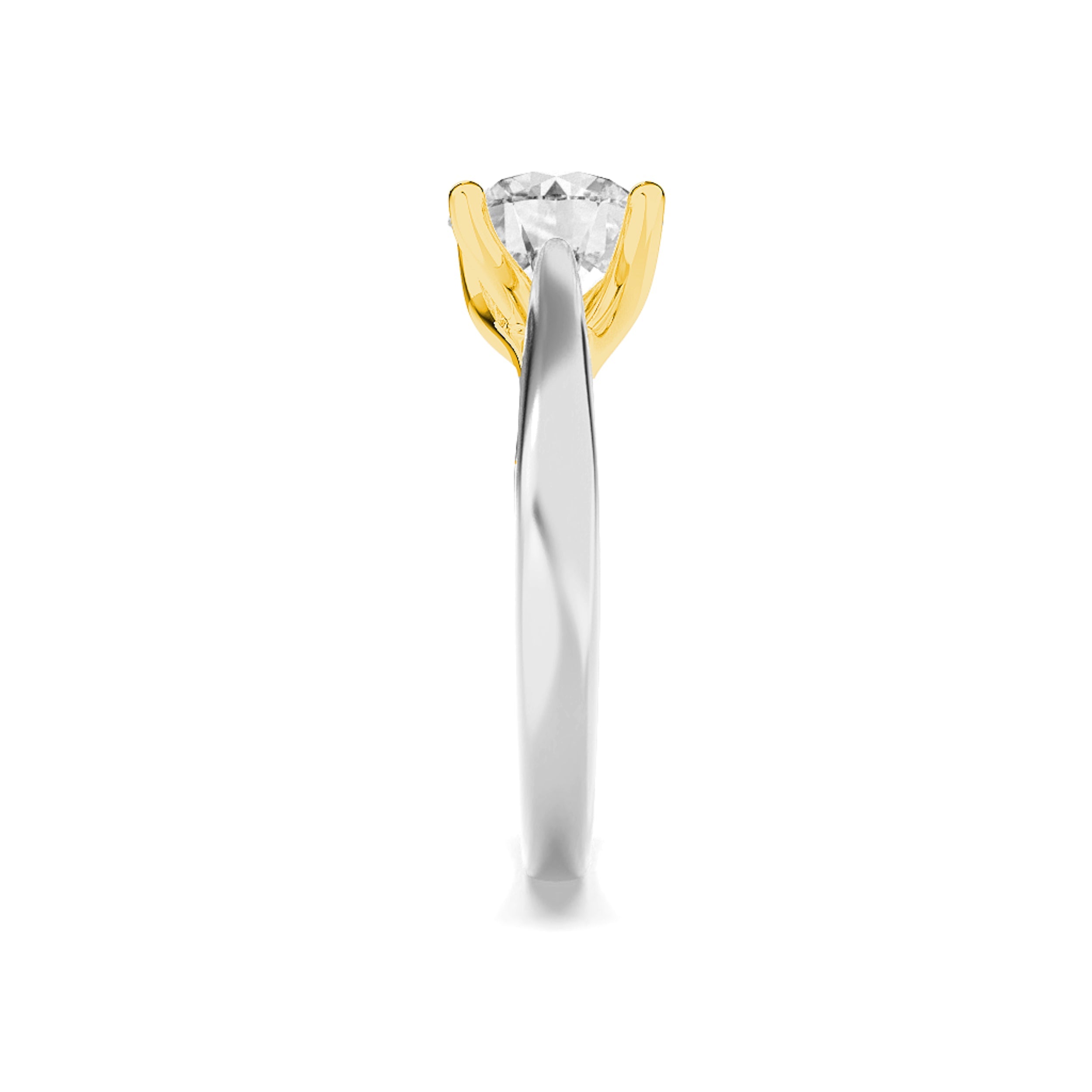 3Cttw Round Shaped Lab Grown Diamond (F/VS) Two Tone Cathedral Shank Engagement Ring in 14K Gold