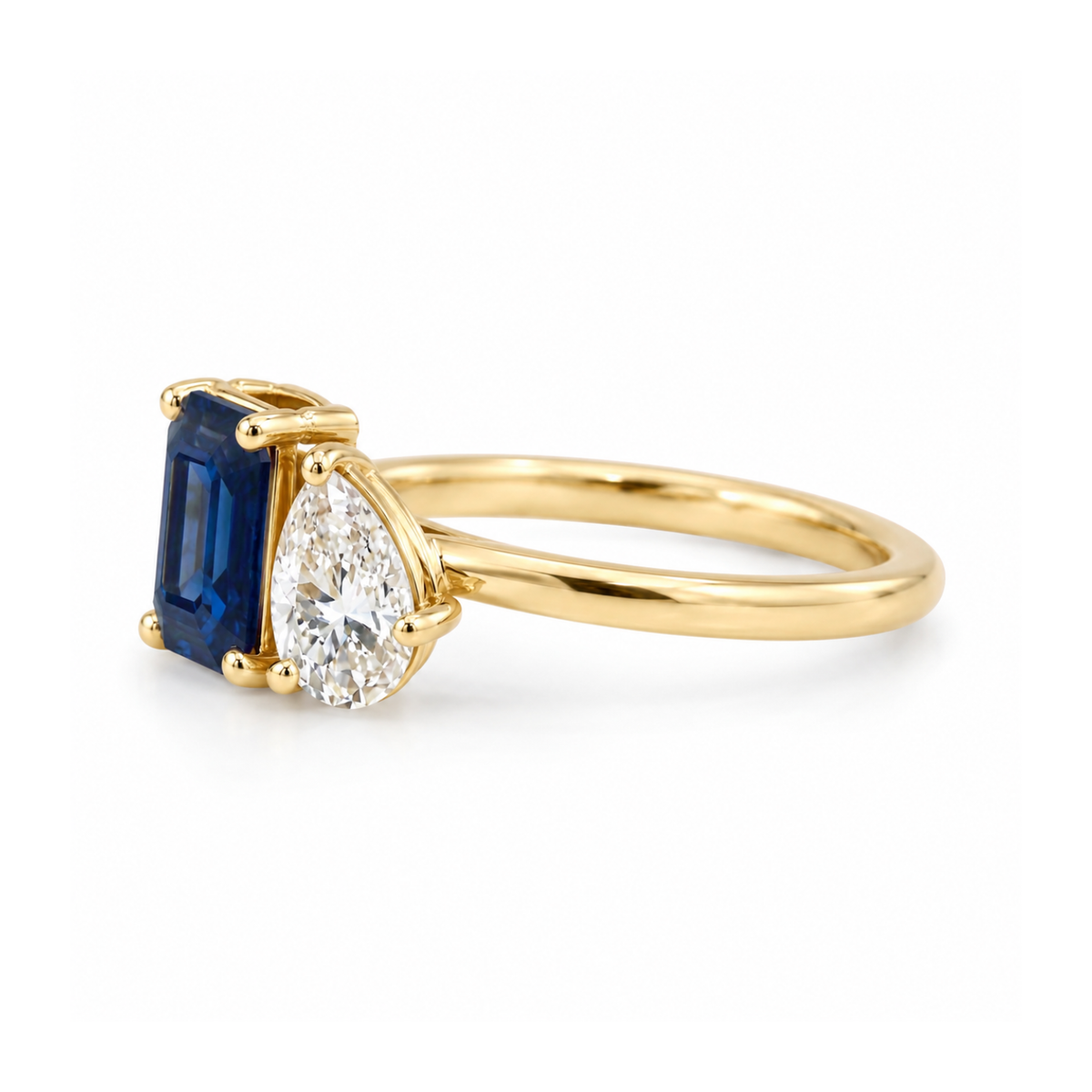2.450 Cttw Octagon Ruby, Sapphire, Emerald and Lab Diamond 14K Yellow Gold Toi Et Moi Ring