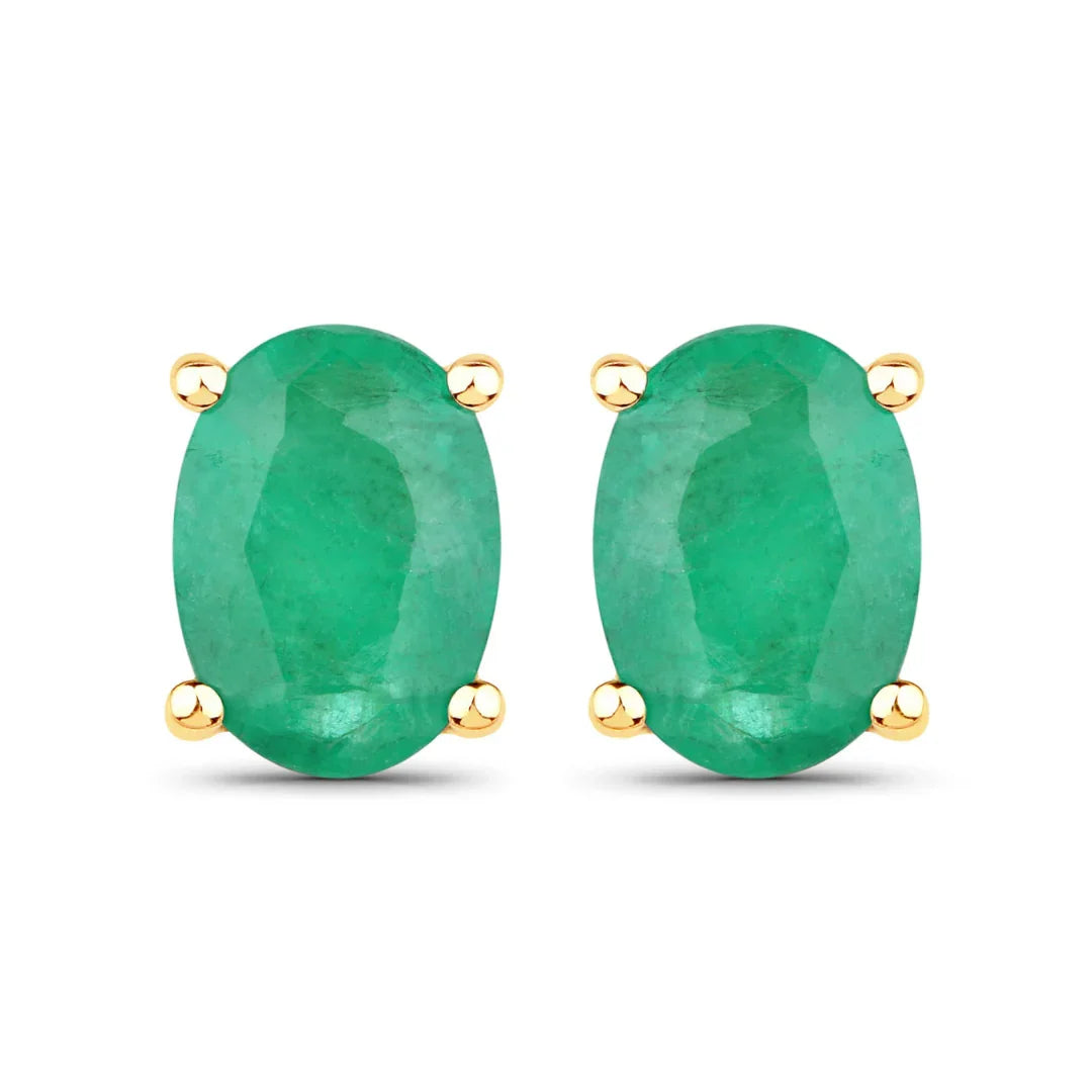 Genuine Zambian Emerald 10K Oval Stud Earrings