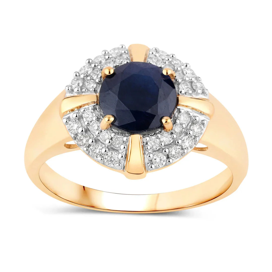 Genuine 10K Blue Sapphire and White Diamond Halo Ring