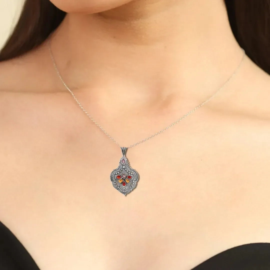 Boho Pendant Oxidised Necklace FineColorJewels 925 Sterling Silver, boho necklace, boho pendant, gemstone pendant, gemstone Pendant necklace, gemstone pendant.Celestial Jewelry, necklaces, pendant, pendant necklace, silver necklace, silver pendant, sterling silver, unique necklace, unique pendant