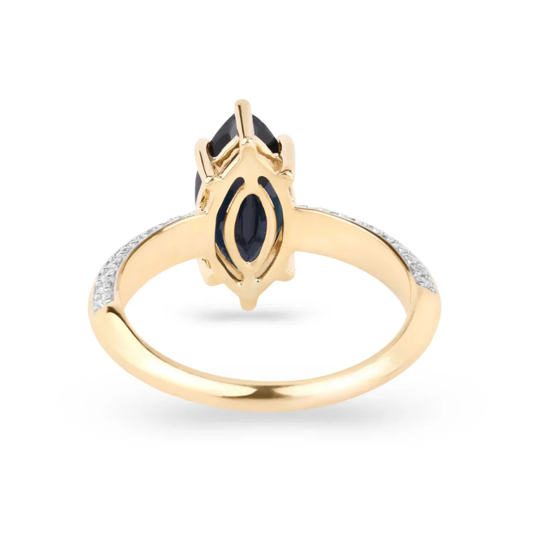 Genuine 10K Blue Sapphire and Diamond Marquise Ring