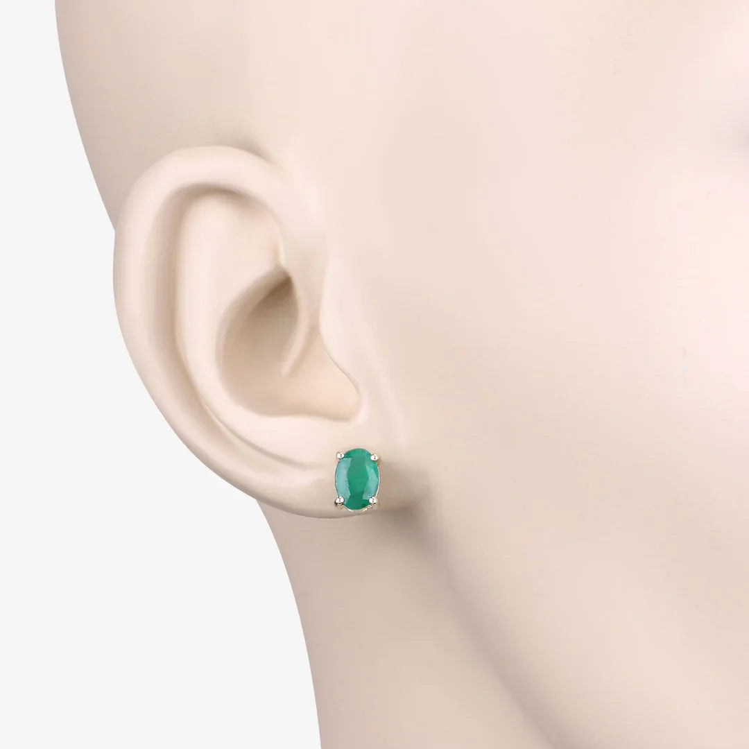 Genuine Zambian Emerald 10K Oval Stud Earrings