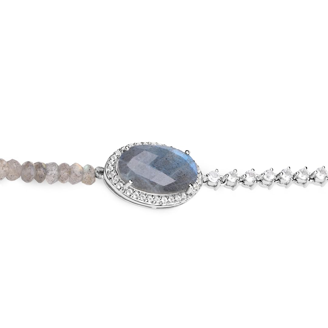 Labradorite and White Topaz Strand Tennis Bracelet Fine Color Jewels