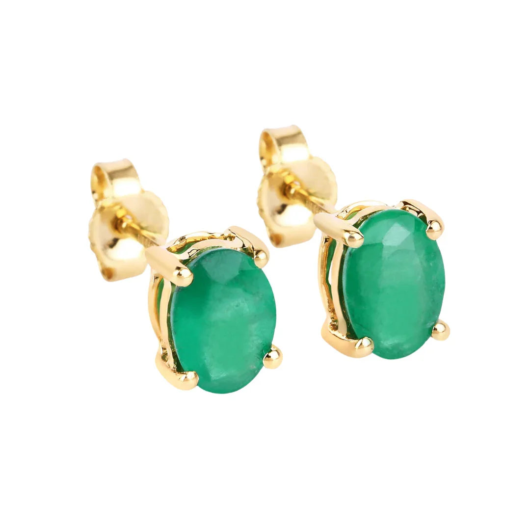 Genuine Zambian Emerald 10K Oval Stud Earrings