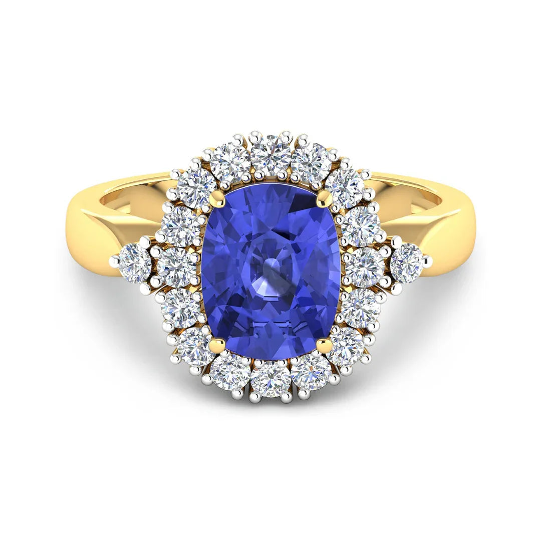 Genuine 14K Tanzanite and White Diamond Halo Ring