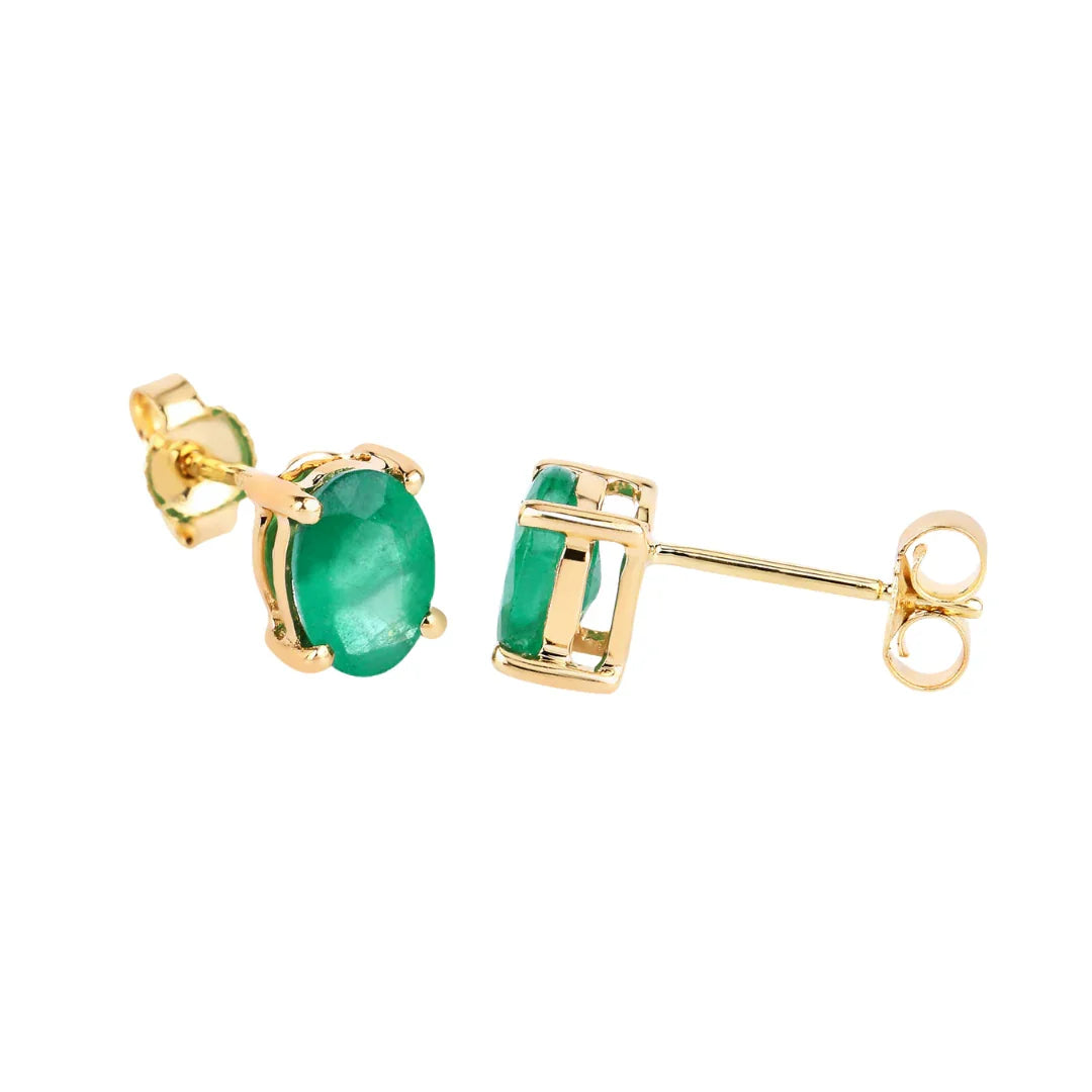 Genuine Zambian Emerald 10K Oval Stud Earrings