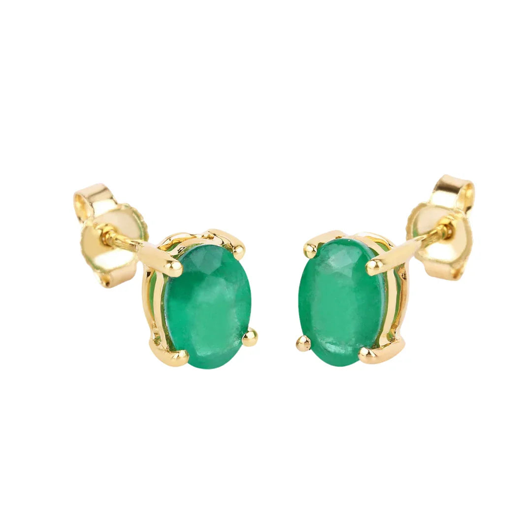 Genuine Zambian Emerald 10K Oval Stud Earrings