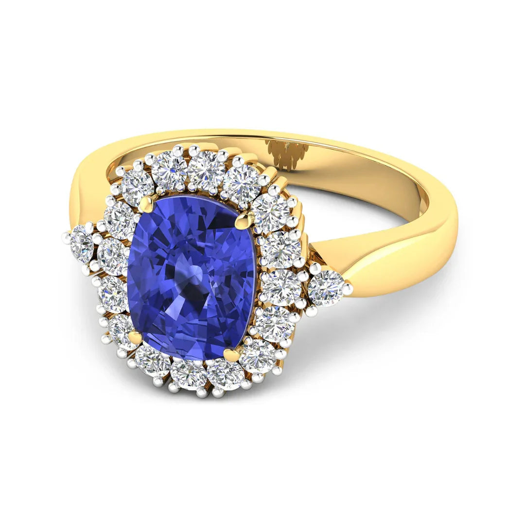 Genuine 14K Tanzanite and White Diamond Halo Ring