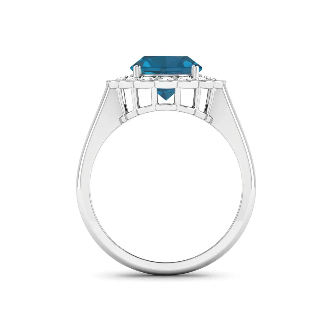 Genuine London Blue Topaz and White Diamond Halo Ring