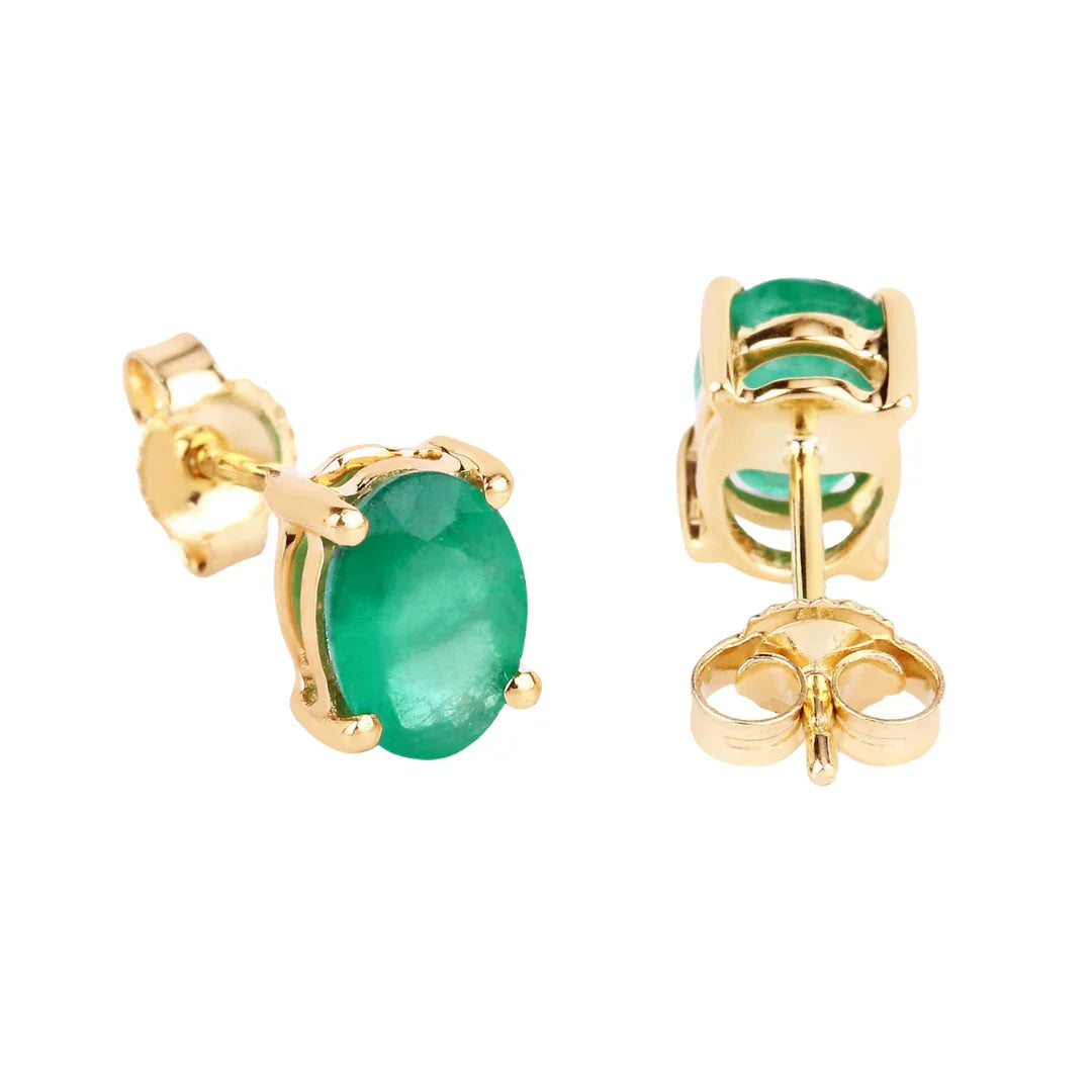 Genuine Zambian Emerald 10K Oval Stud Earrings