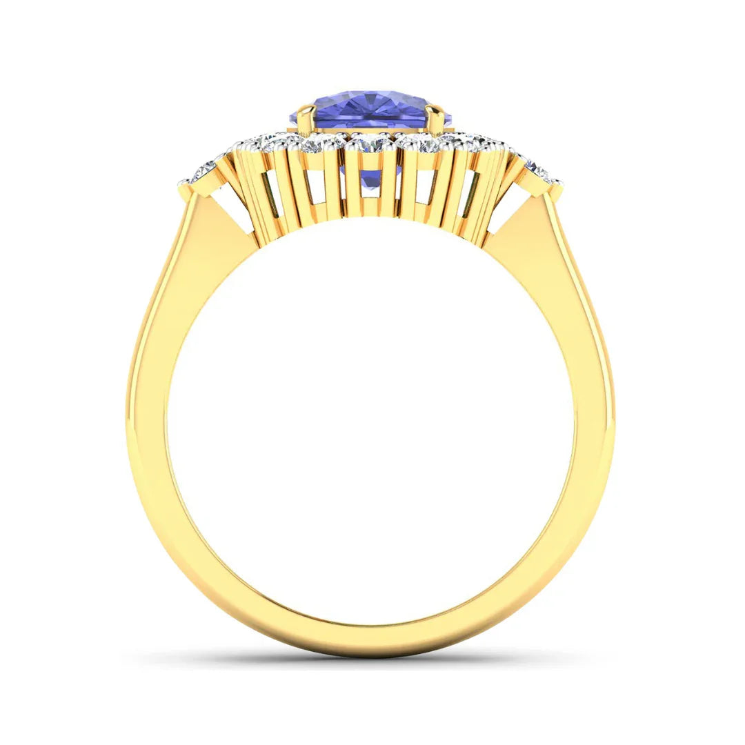Genuine 14K Tanzanite and White Diamond Halo Ring