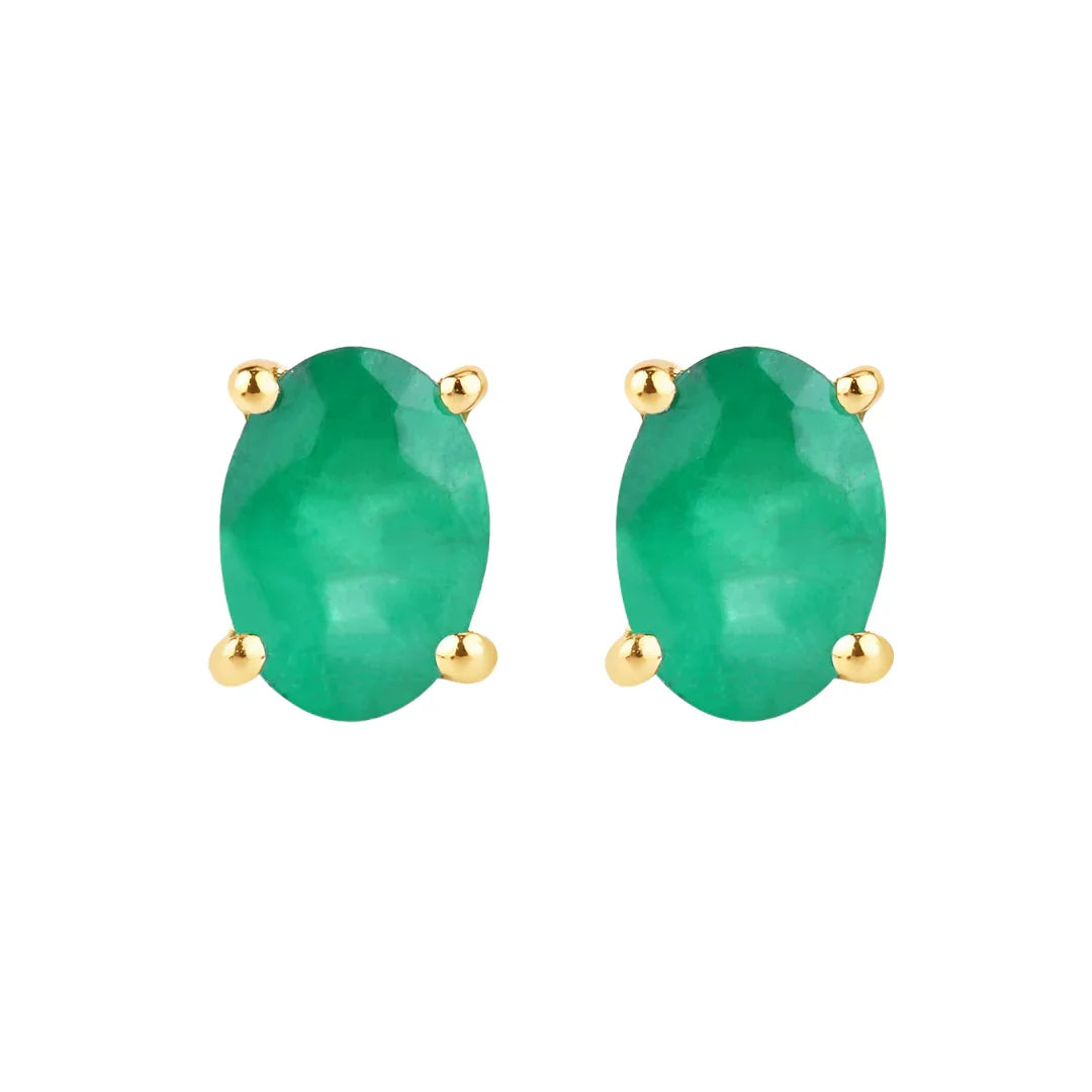 Genuine Zambian Emerald 10K Oval Stud Earrings