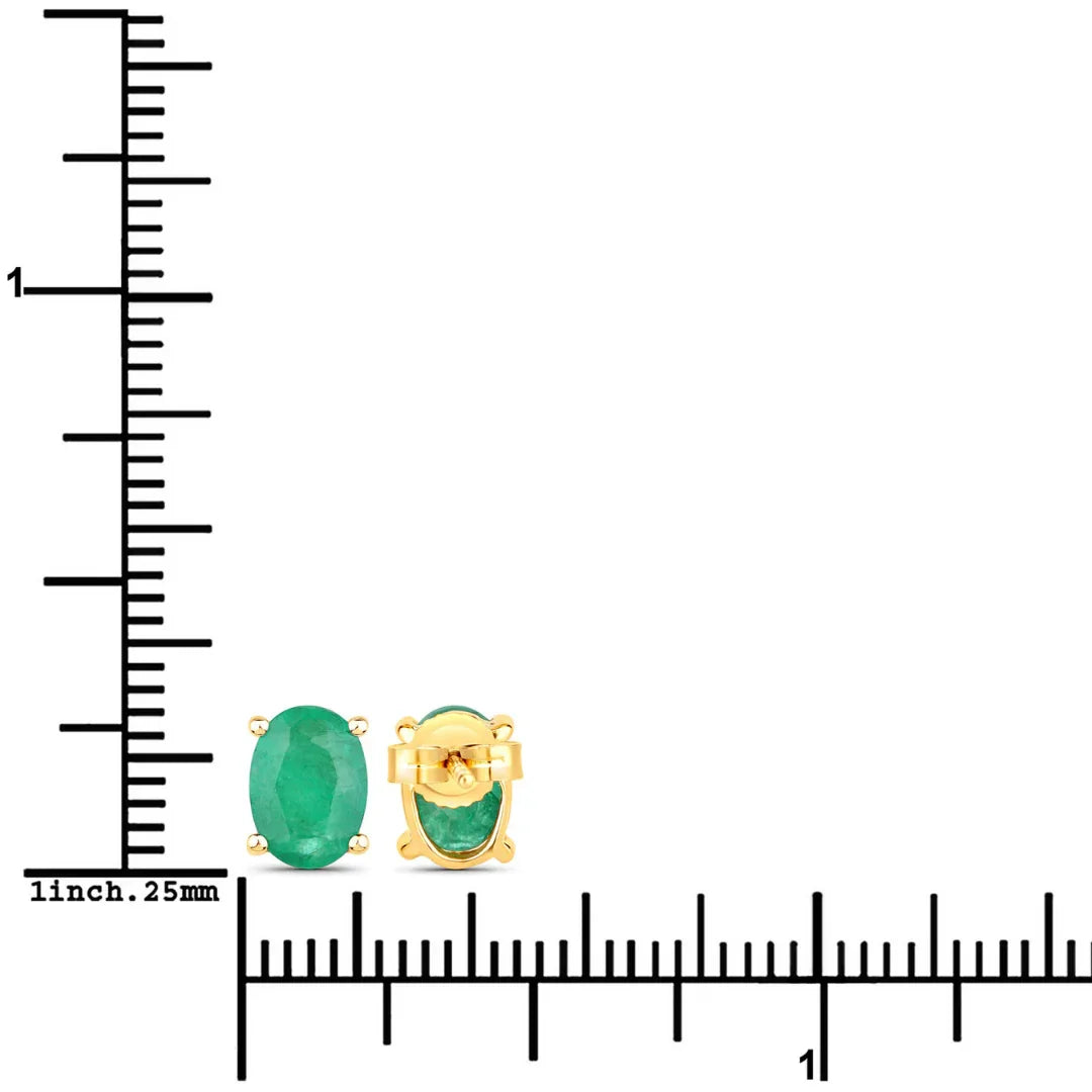 Genuine Zambian Emerald 10K Oval Stud Earrings
