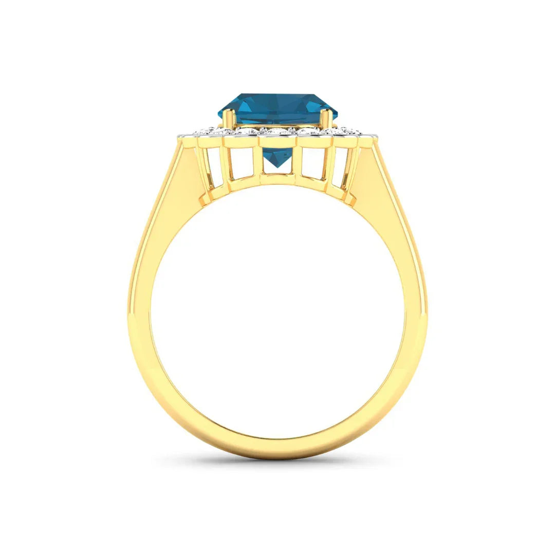 Genuine London Blue Topaz and White Diamond Halo Ring