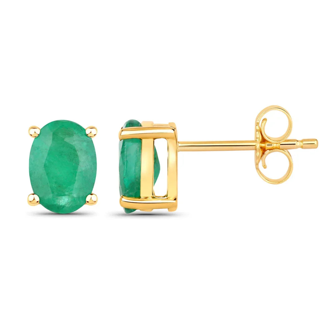 Genuine Zambian Emerald 10K Oval Stud Earrings