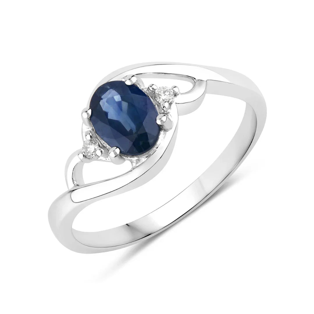 Genuine 10K Blue Sapphire and White Diamond Ring