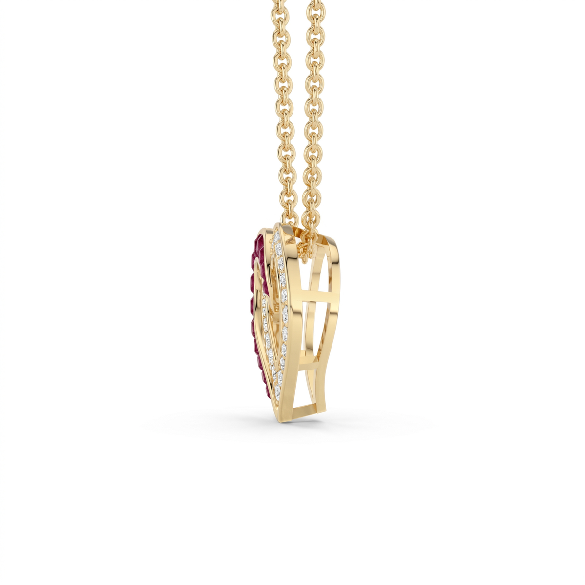 0.64 cttw Round Red Ruby and Lab Grown Diamond 14K Gold Pave Open Heart Pendant Necklace