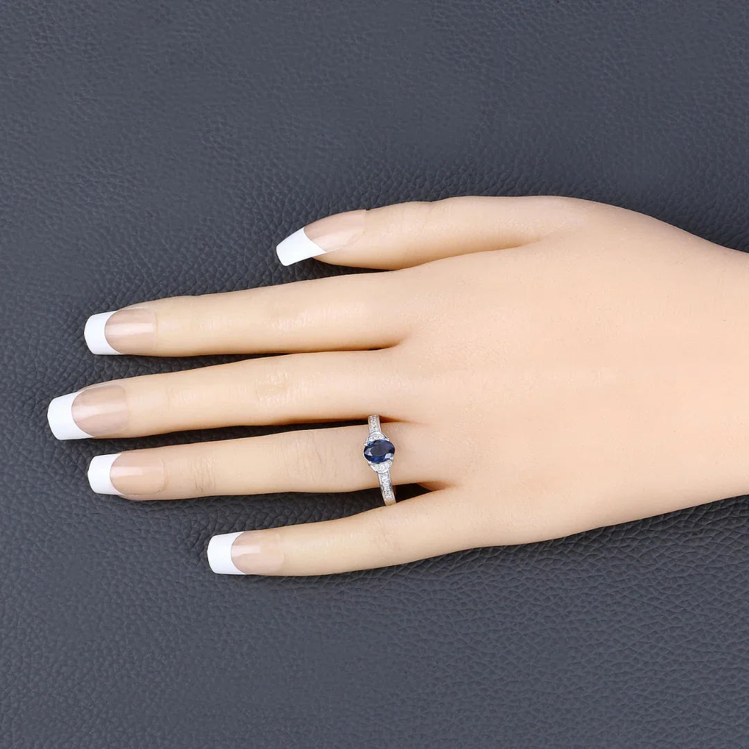 Genuine 10K Blue Sapphire and Diamond Bridge Ring