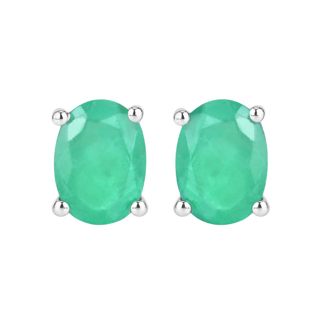 Genuine Zambian Emerald 10K Oval Stud Earrings