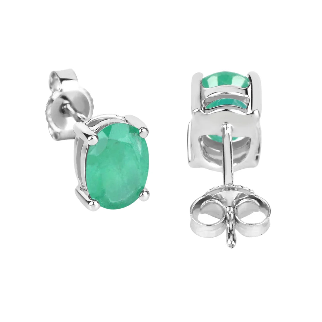 Genuine Zambian Emerald 10K Oval Stud Earrings