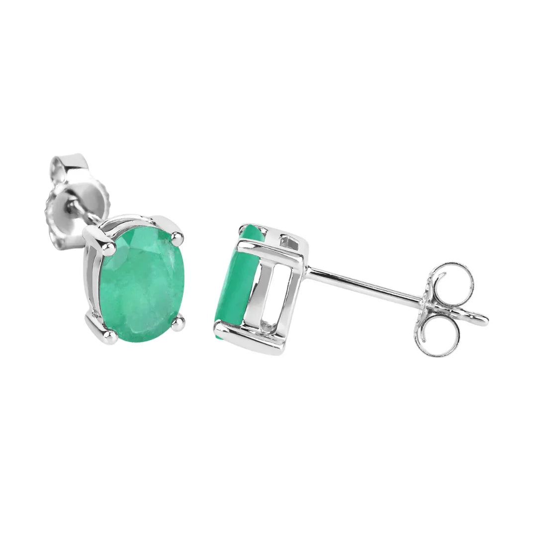 Genuine Zambian Emerald 10K Oval Stud Earrings