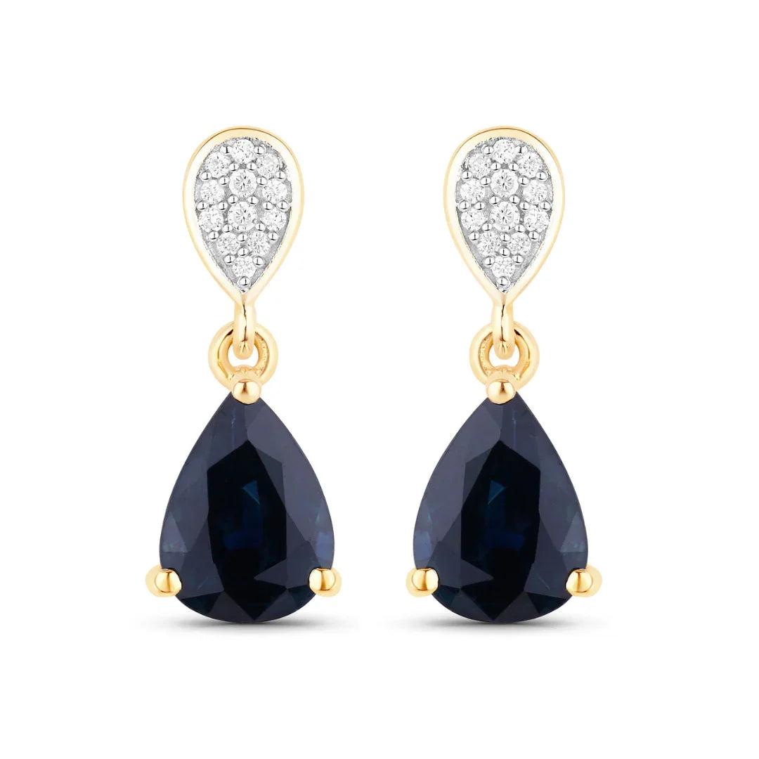 Genuine Blue Sapphire and Diamond 10K Earrings