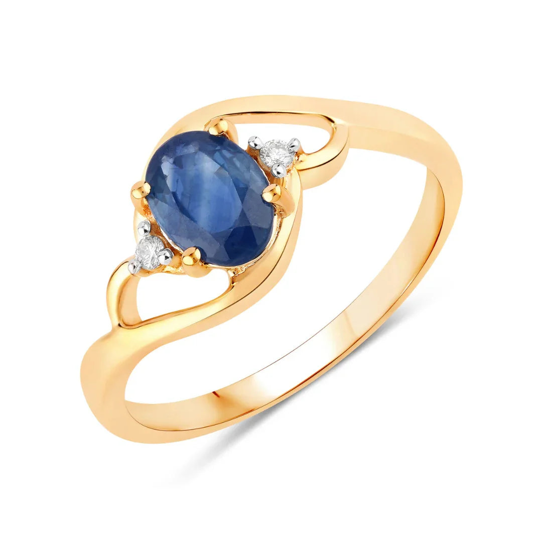 Genuine 10K Blue Sapphire and White Diamond Ring