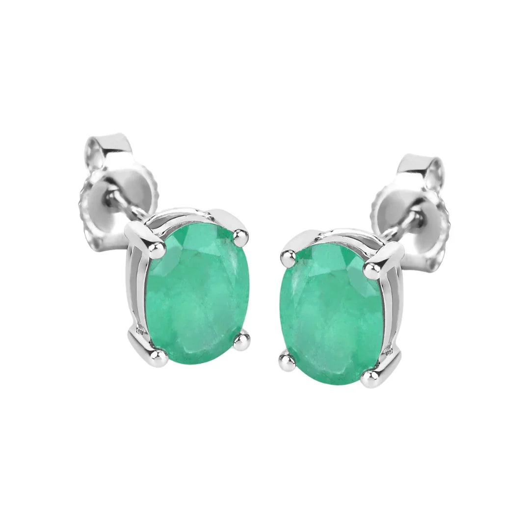 Genuine Zambian Emerald 10K Oval Stud Earrings