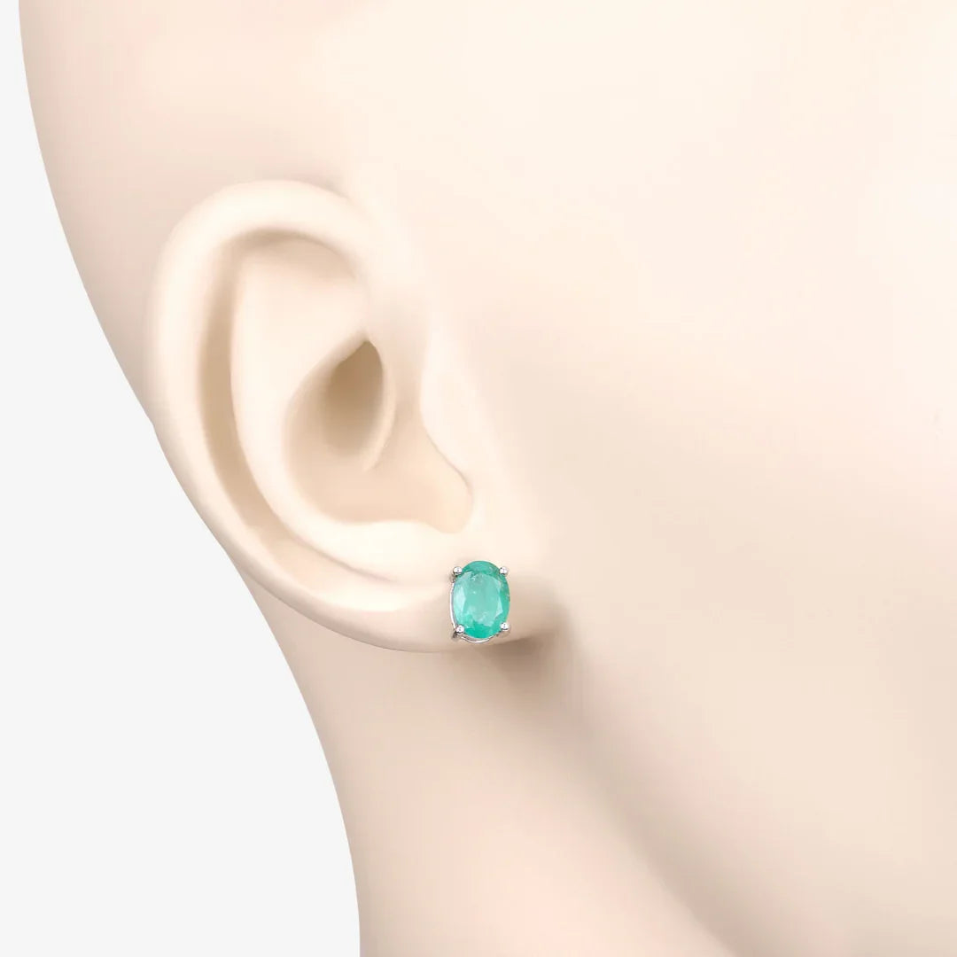 Genuine Zambian Emerald 10K Oval Stud Earrings