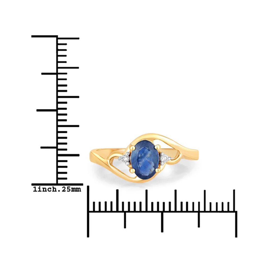 Genuine 10K Blue Sapphire and White Diamond Ring